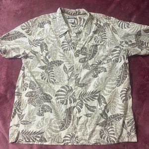 Men's Columbia Gray Leafed Button Down Short Sleeve Shirt Size XXL